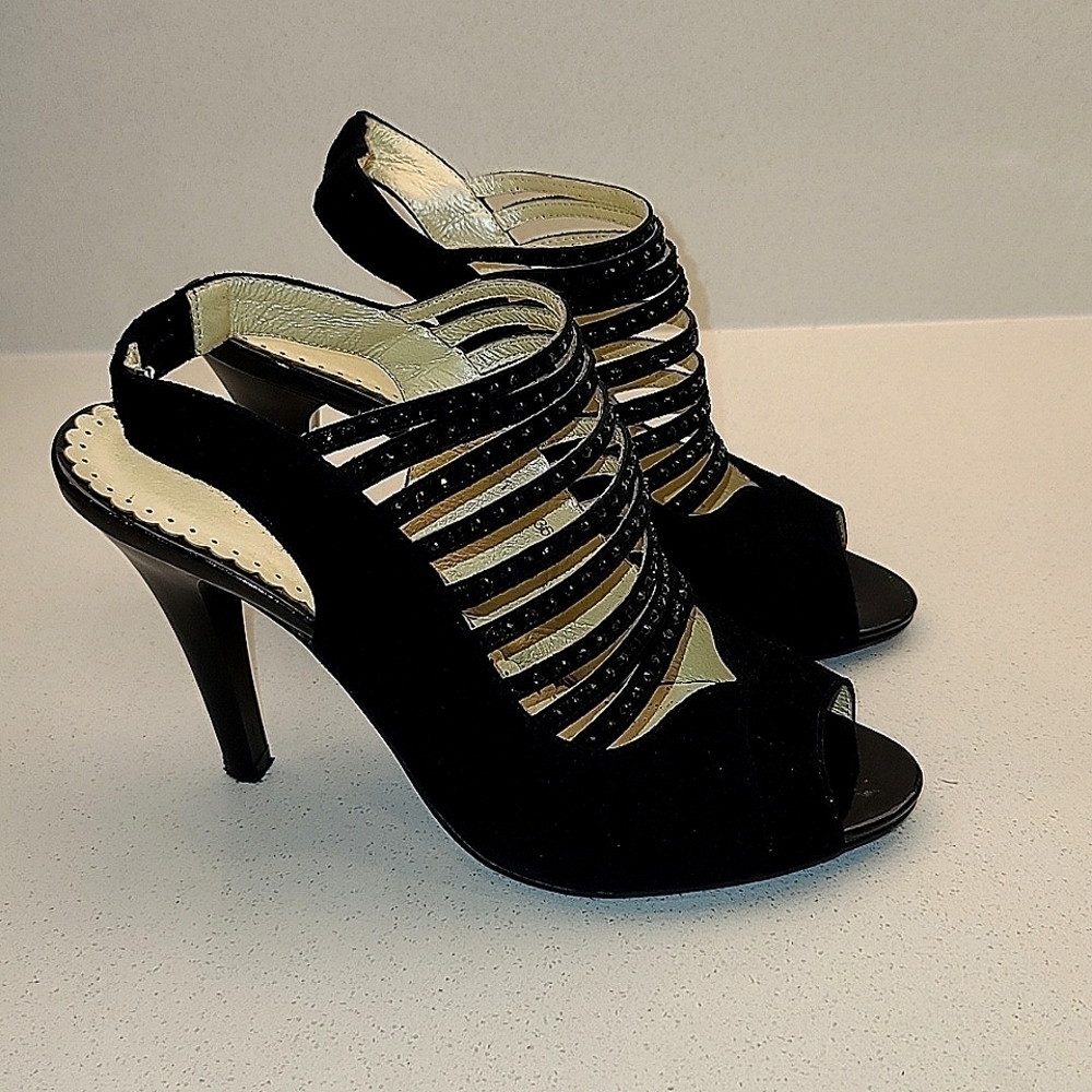 Destra Black suede slingback Strappy heels size US 6.5